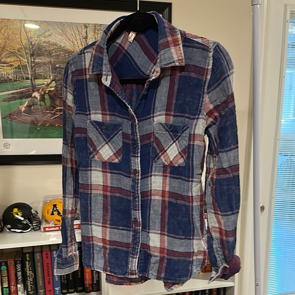 Women’s Blue and Red Plaid Shirt
